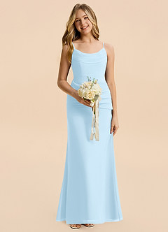 Azazie Nettie Junior Sky Blue A-Line Pleated Chiffon Dress image5