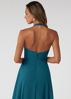 Azazie Tessie Bridesmaid Dresses Ink Blue A-Line V-Neck Pleated Chiffon Dress image4