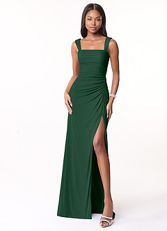 Azazie Jesaphine Bridesmaid Dresses Dark Green Sheath Ruched Mesh Dress image5