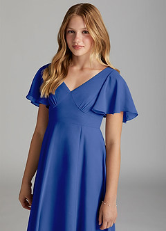 Azazie Kimber Junior Royal Blue A-Line Pleated Chiffon Dress image6