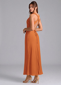 Azazie Evadne 신부 들러리 드레스 쉬스 주름진 쉬폰 발목 길이 드레스 image2