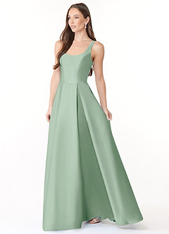 Azazie Neve Bridesmaid Dresses Agave Ball-Gown with Pockets Stretch Satin Dress image3