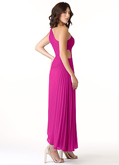Azazie Kirra Bridesmaid Dresses Fuchsia A-Line One Shoulder Chiffon Dress image4