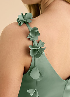 Azazie Gumdrop Junior Matcha Empire Pleated Stretch Satin Dress image8