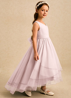 Azazie Seraphina Blumenmädchenkleider A-Linie Plissee Tüll Kleid Zartrosa image5