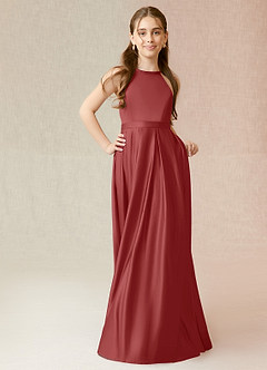 Azazie Arianthe Junior Rust A-Line with Pockets Matte Satin Dress image4