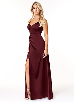 Azazie Marchella Brautjungfernkleider A-Linie Korsett Stretch-Satin Kleid Cabernetrot image4