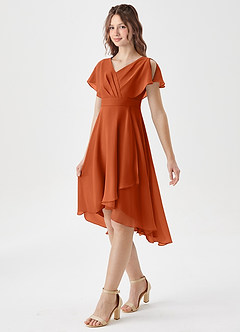Azazie Graciela Junior Burnt Orange A-Line Pleated Chiffon Dress image4