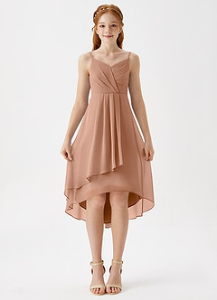 Azazie Mariam Junior Abito A-Line in Chiffon Plissettato Champagne Rosa image4