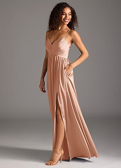 Azazie Alia Bridesmaid Dresses Rose Gold A-Line Pleated Stretch Satin Dress image6