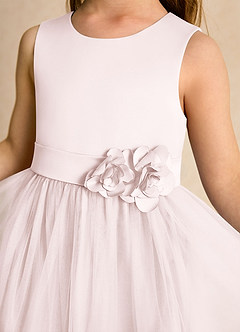 Azazie Miracle Flower Girl Dresses Blushing Pink A-Line Bow Matte Satin Dress image6