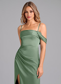 Azazie Lisbeth Bridesmaid Dresses Matcha Mermaid Off the Shoulder Stretch Satin Convertible Dress image2