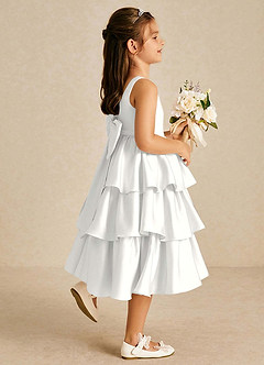 Azazie Margery Flower Girl Dresses White A-Line Bow Stretch Satin Dress image5
