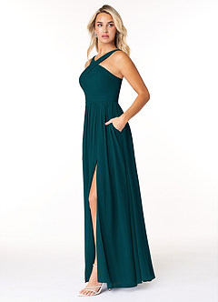 Azazie Elvira Bridesmaid Dresses Pine A-Line Pleated Chiffon Dress image3
