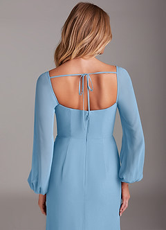 Azazie Charissa Abiti da Damigella Abito Tubino in Chiffon Maniche Lunghe Blu Acciaio image2
