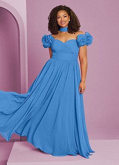 Barbie ♥ Azazie Brautjungfernkleider Wandelbar A-Linie Schulterfrei Chiffon Kleid Blauhäher image10