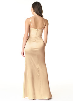Azazie Sukia Bridesmaid Dresses Gold Mermaid Pleated Metallic Satin Dress image2