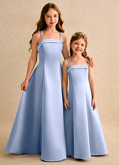 Azazie Izel Girls Formal Flower Girl Dresses Ivory Ice A-Line Pleated Matte Satin Dress image2