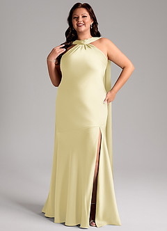Azazie Kinsley Vestidos de damas de honor Vestido de Sorbete De Limón de Satén Elástico de Corte Sirena con Corte Lateral image11