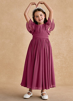 Azazie Ali Flower Girl Dresses Mulberry A-Line Pleated Chiffon Dress image3