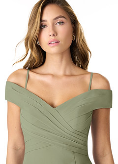 Azazie Lecia Jurken voor bruidsmeisjes Converteerbaar Jurk van Chiffon met rijk Off-the-shoulder geplooid Pistache image2