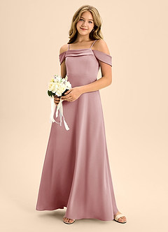 Azazie Anselie Junior Dusty Rose A-Line Off the Shoulder Stretch Satin Dress image1