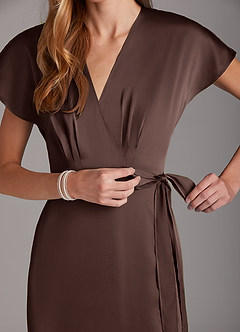 Azazie Nico Final Sale Agave A-Line V-Neck Stretch Satin Dress image7