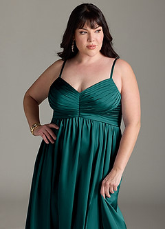 Azazie Alia Robes de demoiselle d'honneur Robe Trapèze en Satin extensible Plissée Paon image14