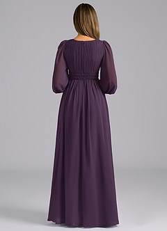 Azazie Palerma Bridesmaid Dresses Plum A-Line Long Sleeve Chiffon Dress image2