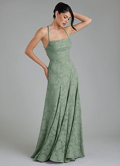 Azazie Tatum Robes de demoiselle d'honneur Robe Trapèze en Blumen-Burnout Corset Matcha image6