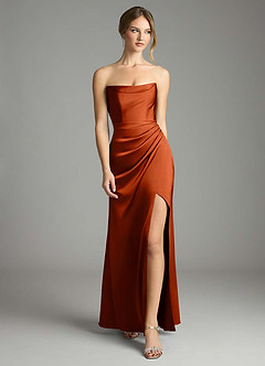 Azazie Leonis Bridesmaid Dresses Paprika Mermaid Pleated Stretch Satin Convertible Dress image5