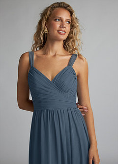 Azazie Aziza Bridesmaid Dresses Neptune A-Line V-Neck Pleated Chiffon Dress image5