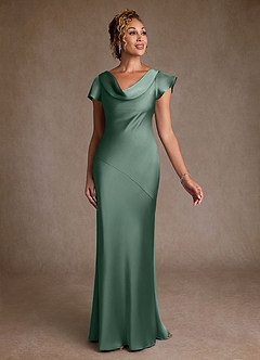 Azazie Shelby Mother of the Bride Dresses Eucalyptus Mermaid Pleated Stretch Satin Dress image3