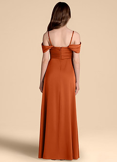 Azazie Kaitlynn Junior A-Linie Schulterfrei Stretch-Satin Kleid Gebranntes Orange image2