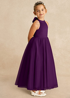 Azazie Bev Flower Girl Dresses Grape A-Line Convertible Tulle Dress image8