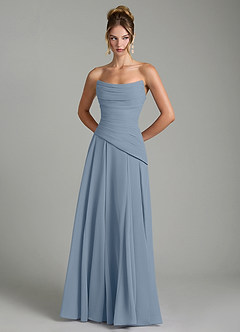 Azazie Gabriela Robes de demoiselle d'honneur Robe Trapèze en Mousseline de soie Corset Bleu Poussiéreux image7