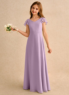 Azazie Nari Girls Formal Abiti da Ragazza di Fiori Abito A-Line in Chiffon con Maniche Glicine image1