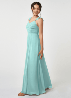 Azazie Emily Junior Aqua A-Line Ruched Chiffon Dress image3