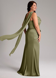 Azazie Sorrel Vestidos de damas de honor Vestido de Pistacho de Satén Elástico de Corte Sirena Convertible con Sin tirantes image8