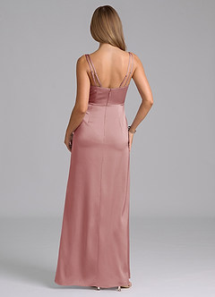 Azazie Leo Final Sale Dusty Rose Sheath Pleated Stretch Satin Dress image2