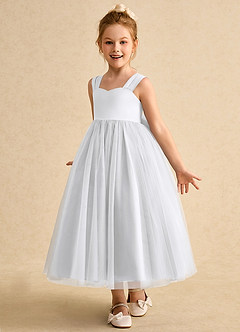 Azazie Chickadee vestidos de niña de las flores Vestido de Blanco de Satin Mate de Princesa con Escote de Corazón image2