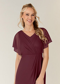 Azazie Waverly vestidos de madre de la novia Vestido de Cabernet de Malla de Recto con Plisado image5