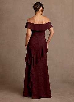 Azazie Marina Mother of the Bride Dresses Cabernet A-Line Off the Shoulder Floral Burnout Dress image2