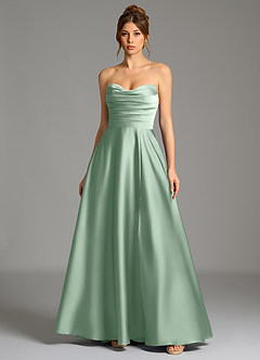 Azazie Ayla At-home Try On Dresses Agave A-Line Corset Stretch Satin Dress image3