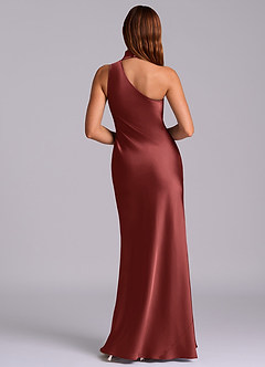 Azazie Seona Vestidos de madrinha de casamento Vestido Terracota de Cetim elástico de sereia com Ombro Único image4