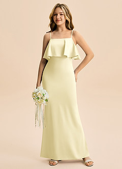 Azazie Galene Junior Lemon Sorbet Mermaid Stretch Satin Dress image3
