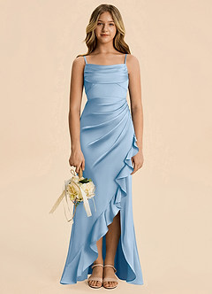 Azazie Mia Junior Powder Blue Mermaid Pleated Stretch Satin Dress image3