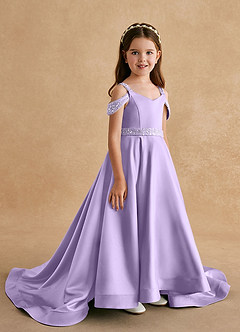 Azazie Jodi Blumenmädchenkleider A-Linie Matte Satin Kleid Flieder image3