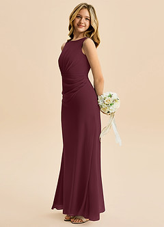 Azazie Floris Junior Robe Trapèze en Mousseline de soie Plissée Cabernet image5