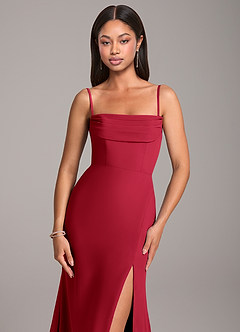 Azazie Saige Bridesmaid Dresses Scarlet Sheath Off the Shoulder Chiffon Convertible Dress image2